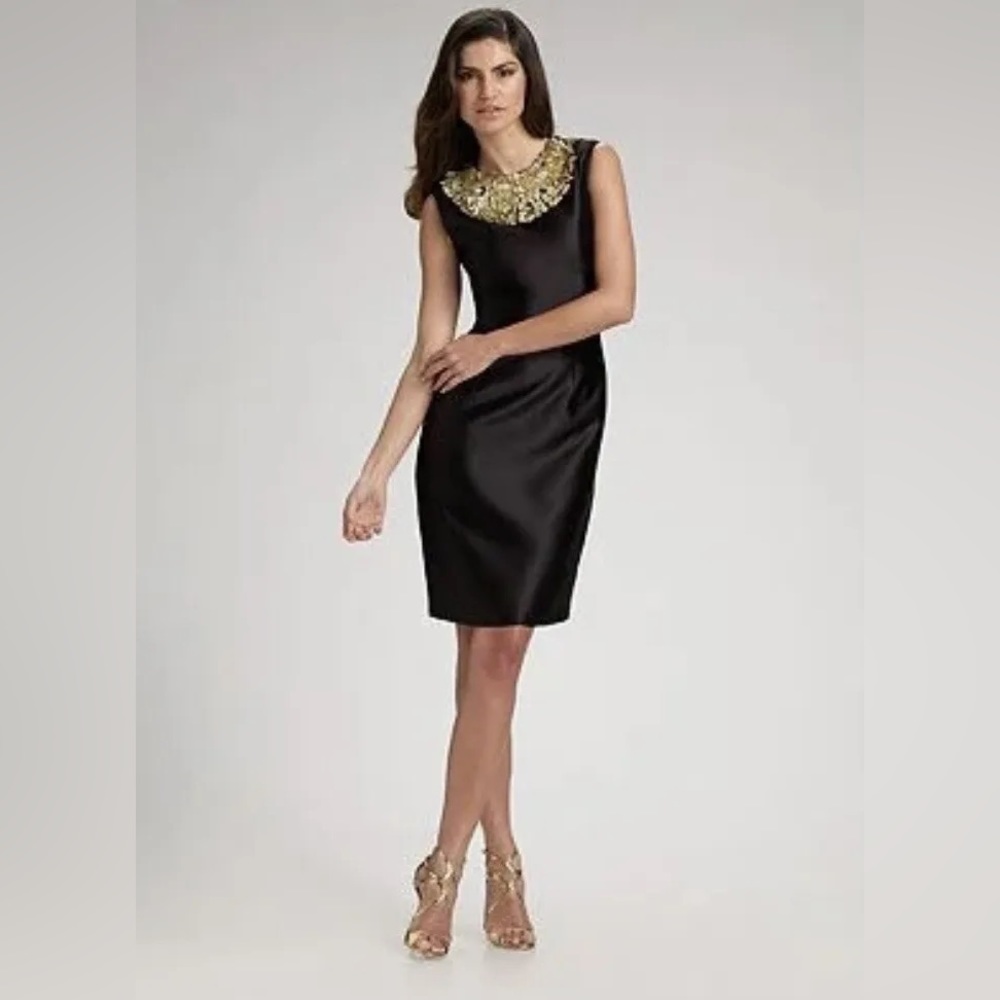 Chetta B Size Small Sexy Mini Black Gold‎ Leaf Cocktail Wedding Guest Dress